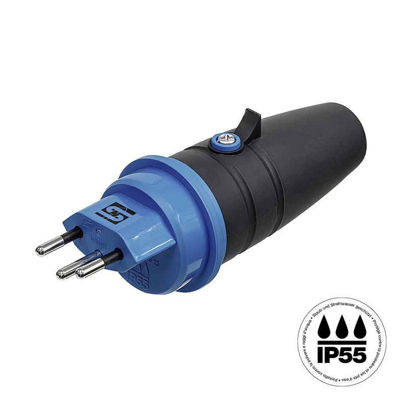 Stecker T13 IP55 anthrazitgrau/hellblau mit EAN