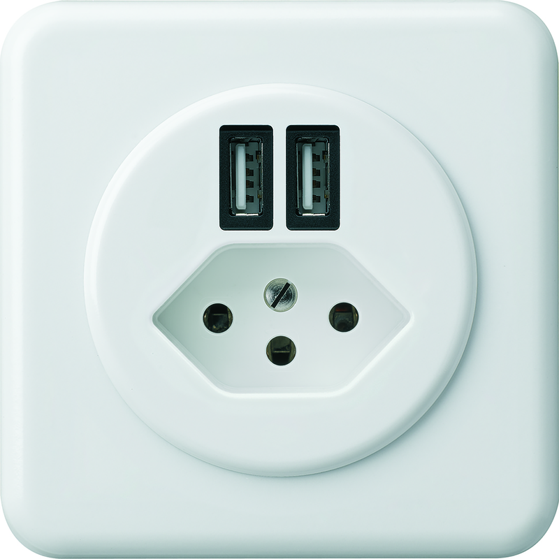 BASICO Combinazione piccola da inc. 2xUSB-A/1xT13 bi