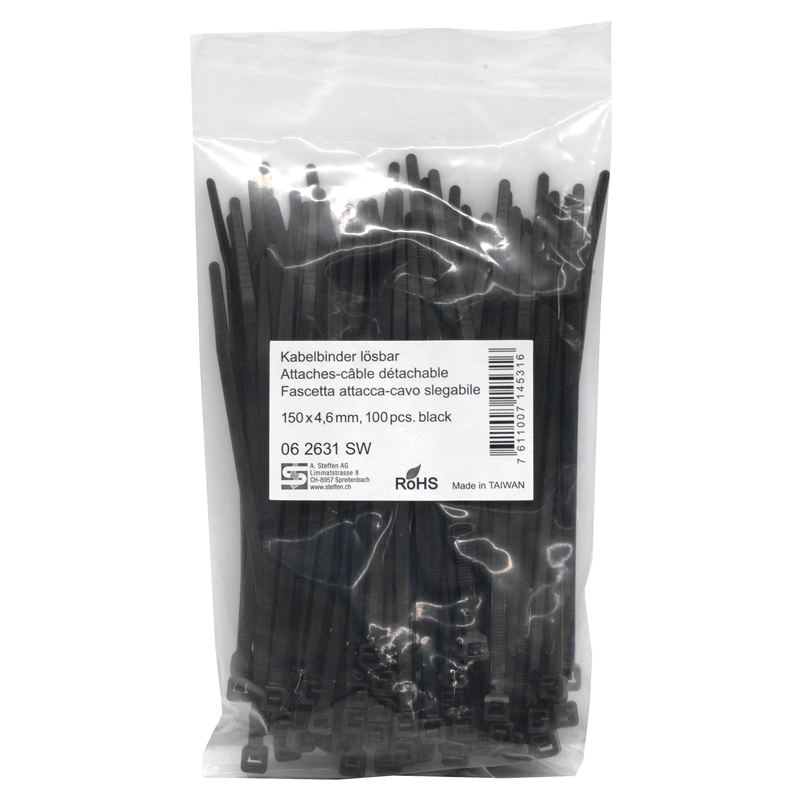 Fascette nero 150mm x 4.6mm slegabile