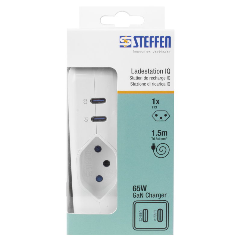 Ladestation IQ weiss 1xT13, PD C+C 65W 1.5m