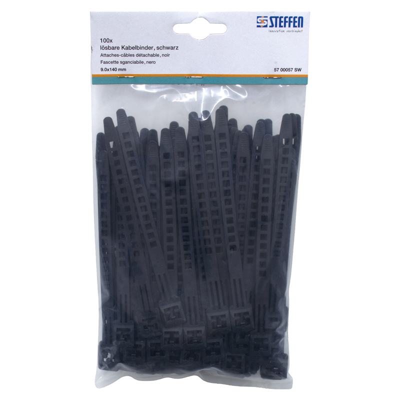 Fascette nera 140mm x 9.0mm sganciabile, Pack à 100 pz.