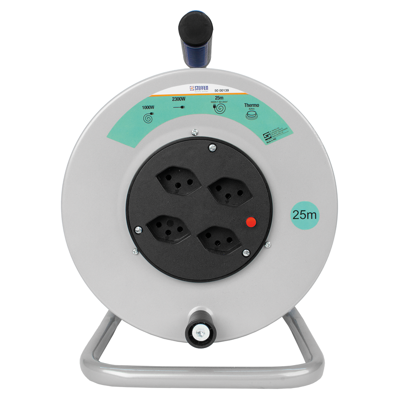 Enrouleur de câble métal 4xT13 Td 3x1mm² 25m gris/noir