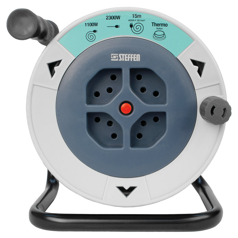 Avvolgicavo in plastica con maniglia 4xT13 Td 3x1mm² 15m grigio/blu