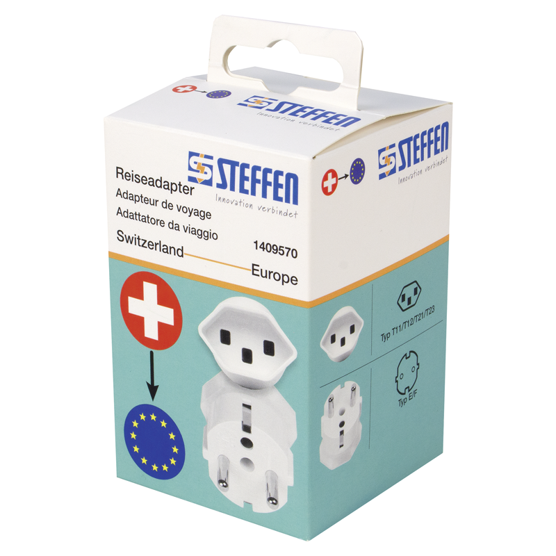 Reiseadapter Schweiz Typ 23 - Europa 3-polig max. 16A ws