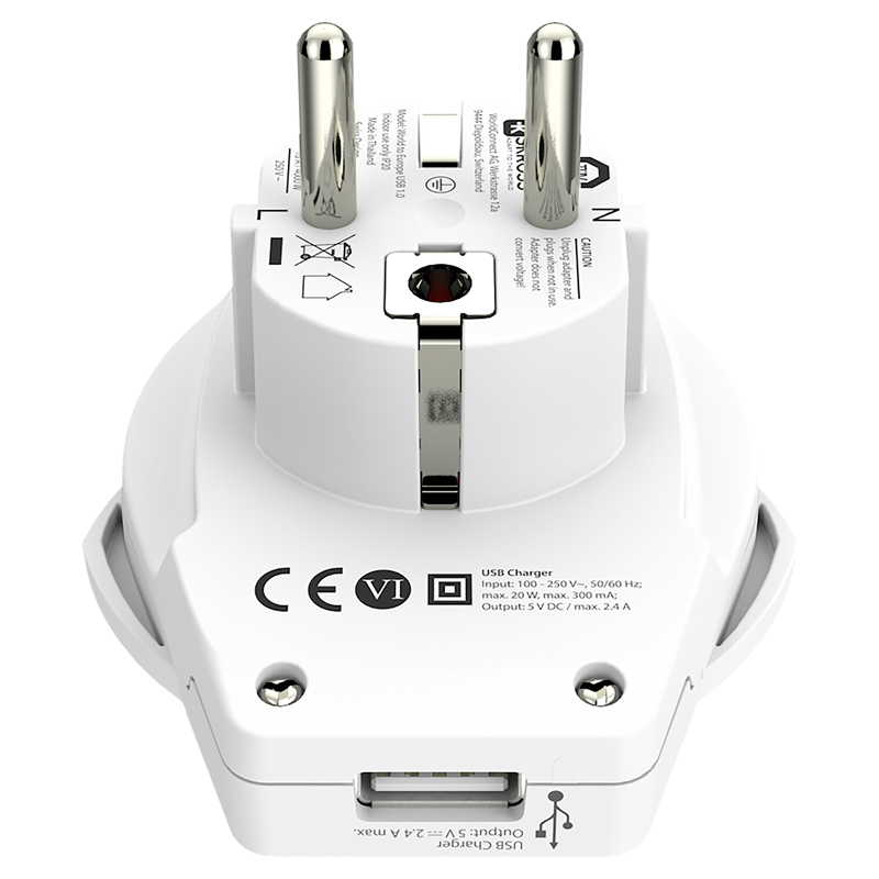 SKROSS Reiseadapter World - Europa + 1xUSB-A 3-polig max. 16A ws