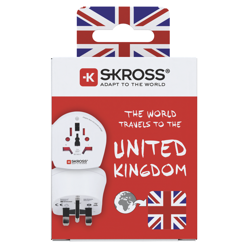 SKROSS Adaptateur de voyage Monde - UK 3 pôles max. 7A avec fusible bl