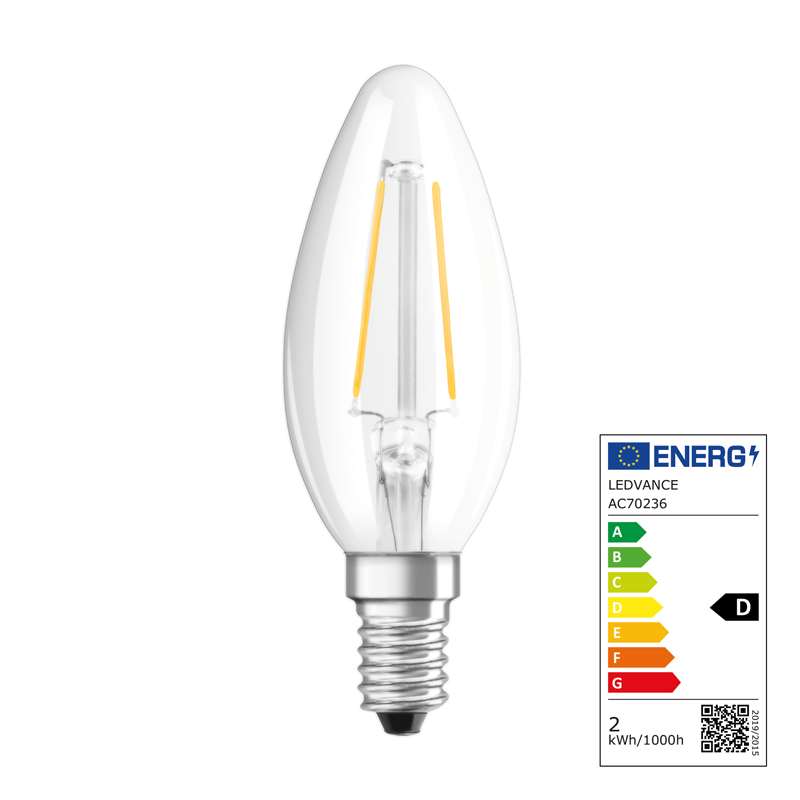 Osram LED Star Retrofit Classic B Filament E14 240V 1.8W 230lm WW
