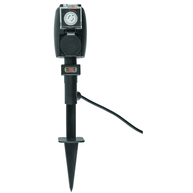 GardenLine Steckdosen-Erdpfahl mit Timer 2xT13 mit Breaker Switch 3m T12