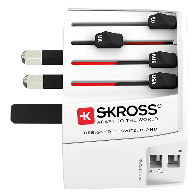 SKROSS Reiseadapter MUV World - World + 2xUSB-A 2-polig max. 2.5A mit Sicherung