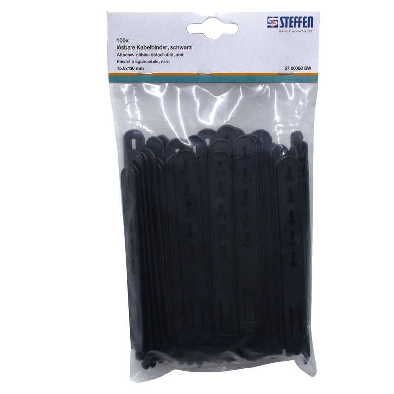 Fascette nera 130mm x 15.5mm sganciabile, Pack à 100 pz.
