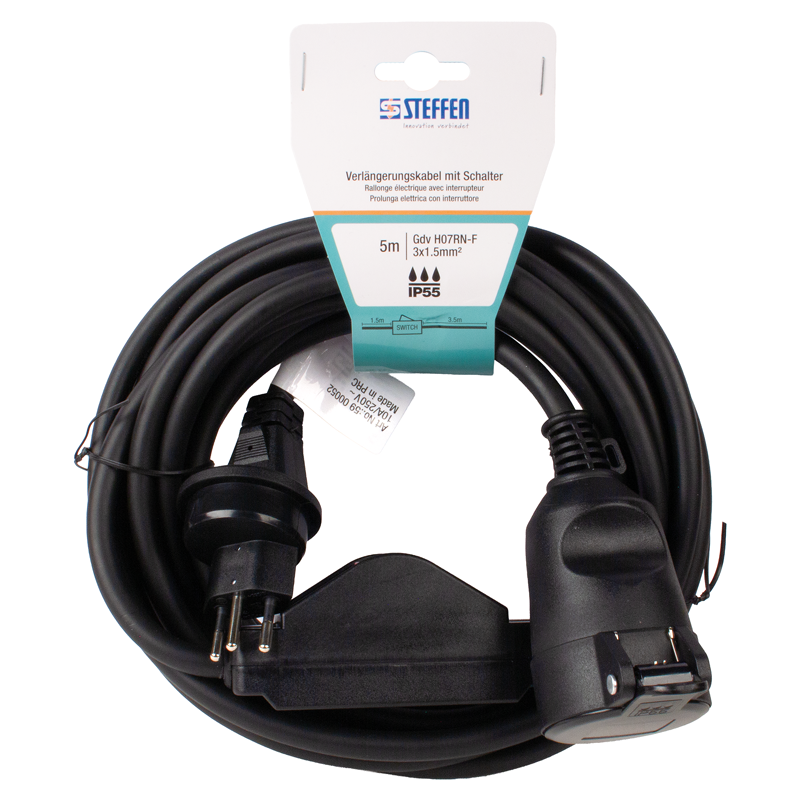 Prolunga con interruttore IP55 Gdv 3x1.5mm² 5m T13-T13 nr