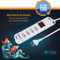 Steckdosenleiste TIDE  4xT13 3m mit Schalter und Haftmagnete ws