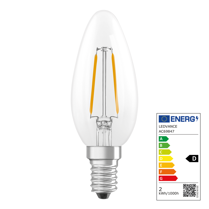 Osram LED Retrofit Cl. B Filament E14 240V 1.8W (25W) 250lm clair WW D