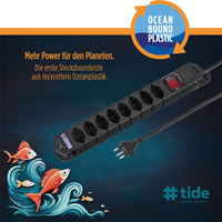 Steckdosenleiste TIDE  8xT13 3m mit Schalter und Haftmagnete ws