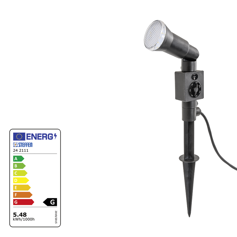 GardenLine Spot mit LED-Lampe 6W 400Lm 4000K mit Timer und Dämmerungs., 3m