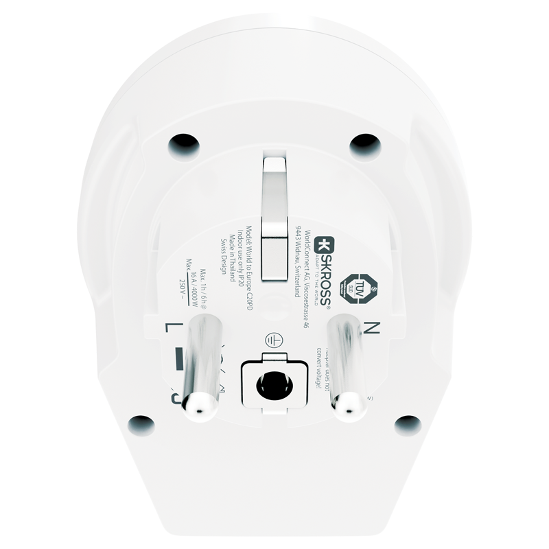 SKROSS Adaptateur de voyage Monde - Europe + 1xUSB-C 3 pôles max. 16A bl