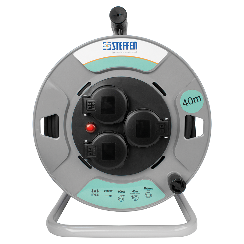 Avvolgicavo in plastica 3xT13 IP55 GdV 3x1mm² 40m grigio/nero