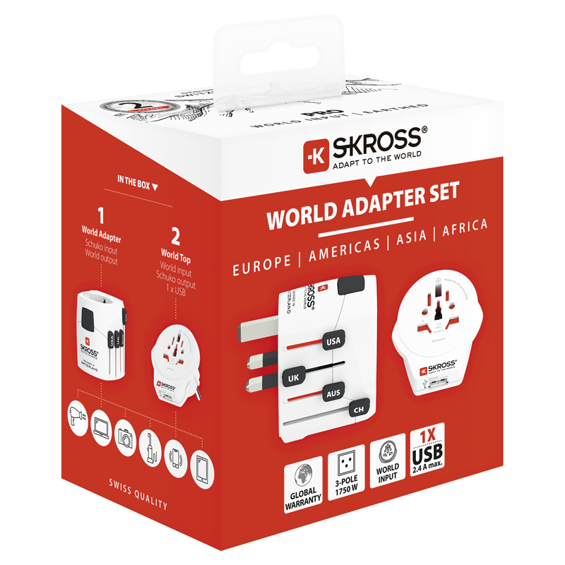 SKROSS Adapt. de voyage PRO Monde - Monde +1xUSB-A 3 pôles max. 7A avec fusible