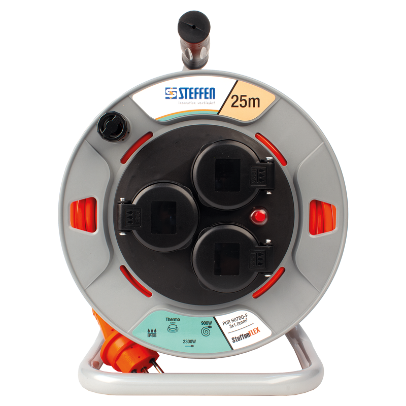 Avvolgicavo in plastica 3xT13 IP55 SteffenFLEX PUR 3x1mm² 25m gr/nr